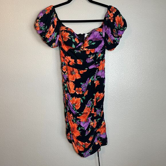 ASTR the Label Floral Off Shoulder Ruched Mini Dress Sz XS Black Red Party - Picture 1 of 9